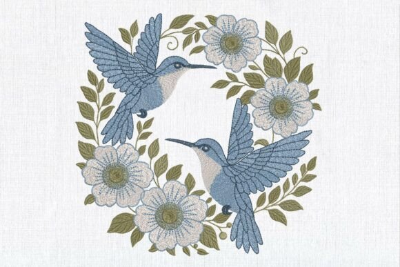Blue Hummingbird Floral Wreath: Strategic Design for Textile Branding and Creative Projects