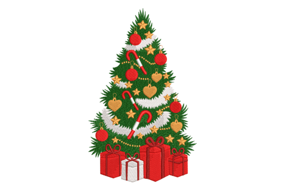 Christmas Tree with Gifts Embroidery Design