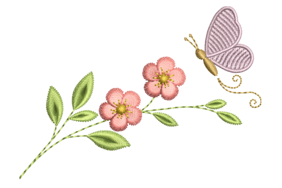 Delicate Floral Branch with Butterfly: Elevating Everyday Embroidery