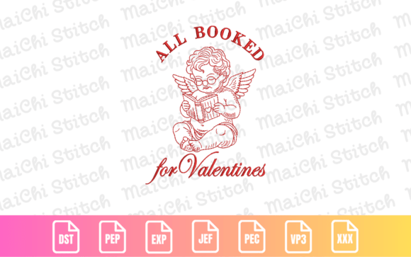 Elegant Cupid Book Lover: A Vintage-Inspired Embroidery Design for Romantic Crafts