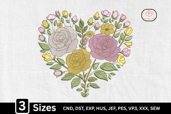 Pastel Flower Roses Heart: A Timeless Embroidery Design for Modern Creators