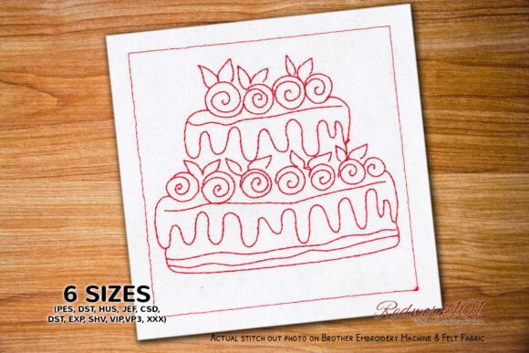 Pretty Two-Tier Cake Embroidery Design: A Playful Redwork Solution for Celebrations