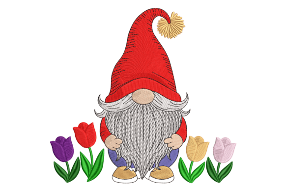 Spring Gnome Tulips: Whimsical Embroidery for Crafters