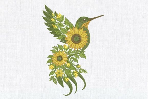 Sunflower Floral Hummingbird: A Vibrant Embroidery Design for Natural Charm