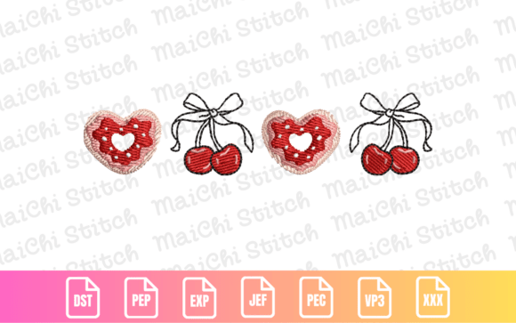 Valentine Heart Cookies Cherry Bow: A Sweet Embroidery Motif for Handmade Gifts