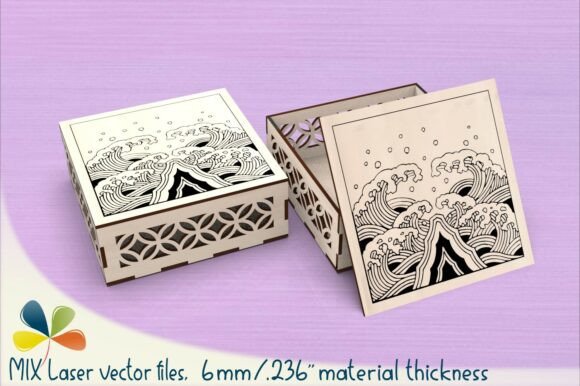 Wide Kanagawa Wave Box 6mm SVG Design